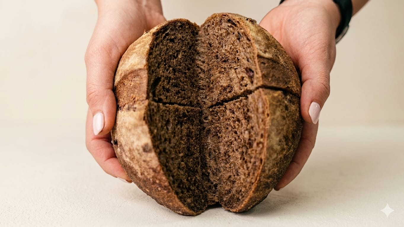 Pagnotta integrale tenuta tra le mani